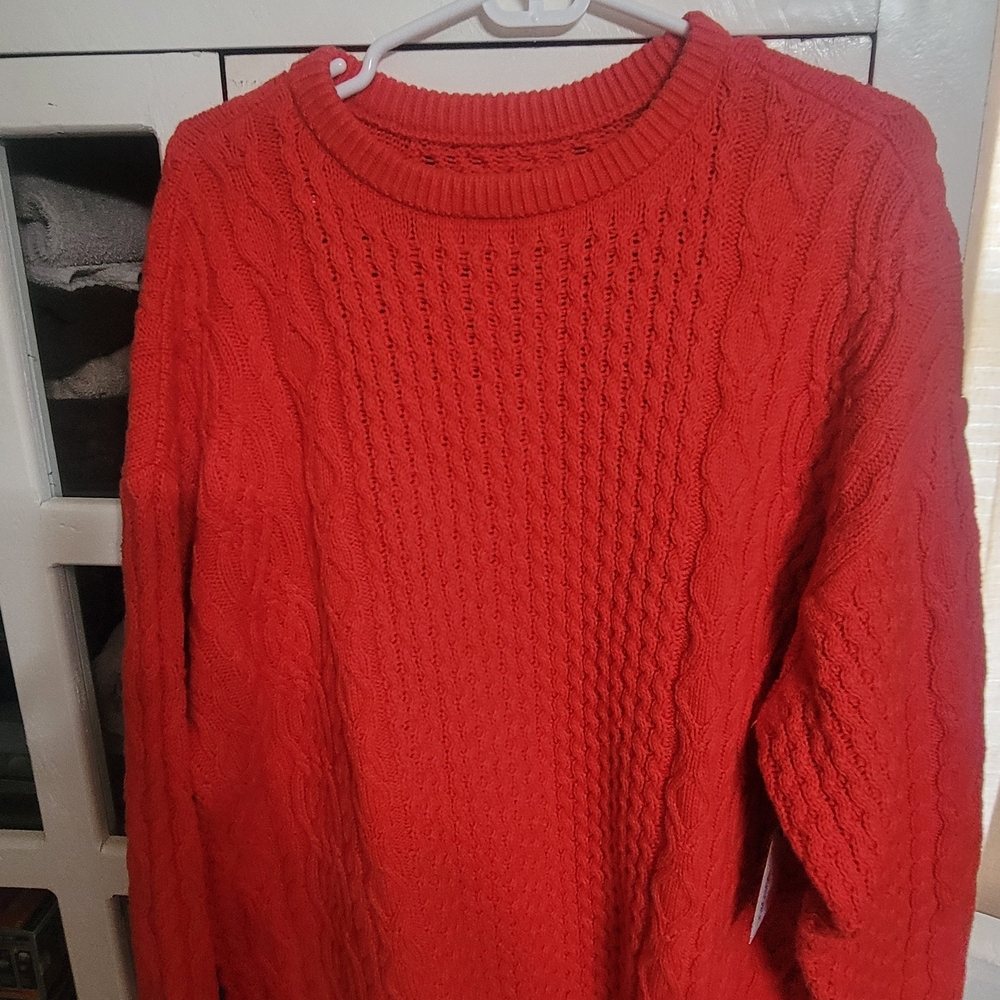 SO Red Cable Knit Crewneck Sweater